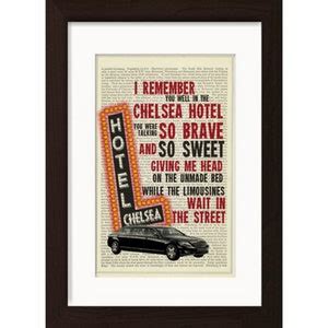 Leonard Cohen Chelsea Hotel Song Lyric Print on Upcycled Vintage French ...