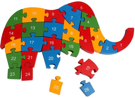 Wooden Elephant Puzzle Toy With A-Z English Alphabet and Numbers Puzzle ...