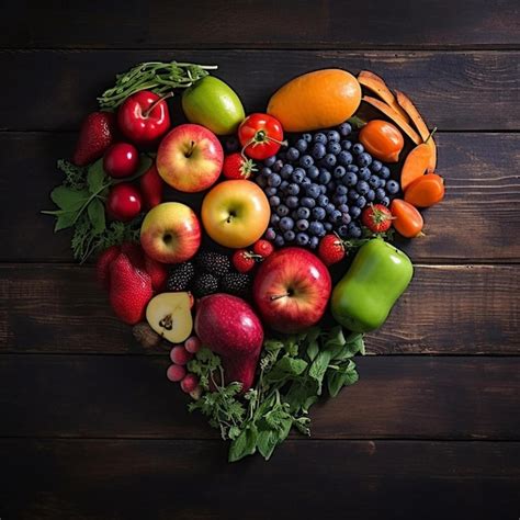 Premium AI Image | a heart shaped arrangement of fruits and vegetables