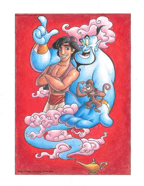 Colored In Page of Aladdin, Abu, And The Genie by ReggieJWorkshop on DeviantArt