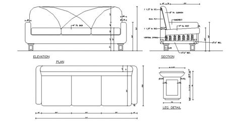 Dynamic sofa set elevation, section, plan and leg cad drawing details ...