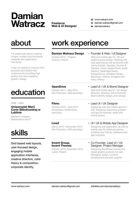 Swiss Style Resume 2014 by Damian Watracz | Graphic design resume, Graphic design cv, Resume ...