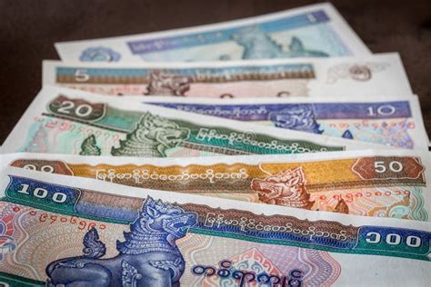 Money from Myanmar, Kyat, Various Banknotes Stock Photo - Image of ...