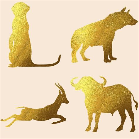 Gold Foil Safari Animals Clipart | Animal clipart, Safari animals, Animals