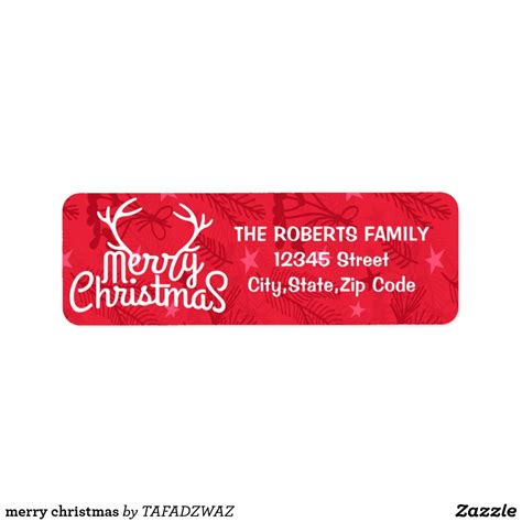 a red christmas address sticker with the words merry christmas on it