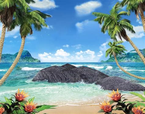 Tropical Beach Scene with Palm Trees