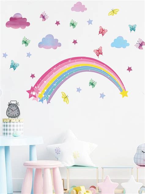 1pc Rainbow & Cloud Print Wall Sticker | Wall decals, Wall prints, Wall stickers