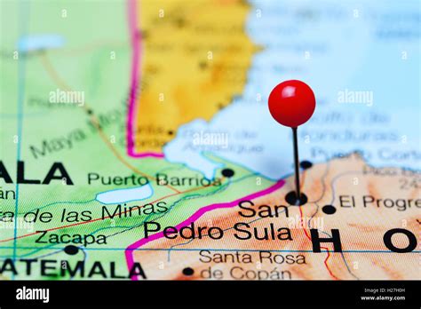 San Pedro Sula anclado en un mapa de Honduras Fotografía de stock - Alamy