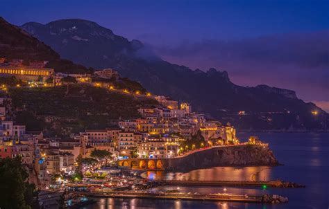 Wallpaper sea, night, lights, home, Italy, Amalfi images for desktop ...