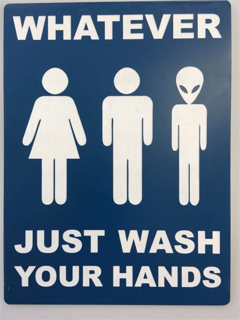 All Gender Restroom Sign (Blue) / Whatever Just Wash Your Hands / Alien Sign / Bathroom Sign ...