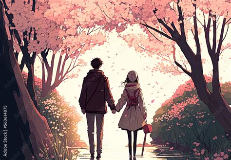 Anime Couple Holding Hands And Walking