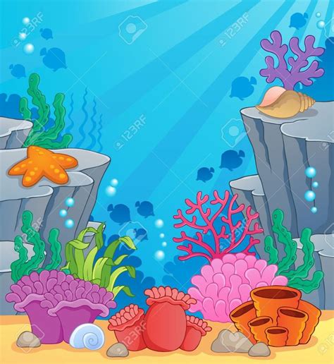 an underwater scene with corals and starfish