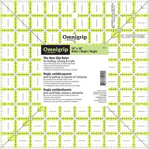 Omnigrip® by Omnigrid® 10" x 10" Non-Slip Square Quilting Ruler ...