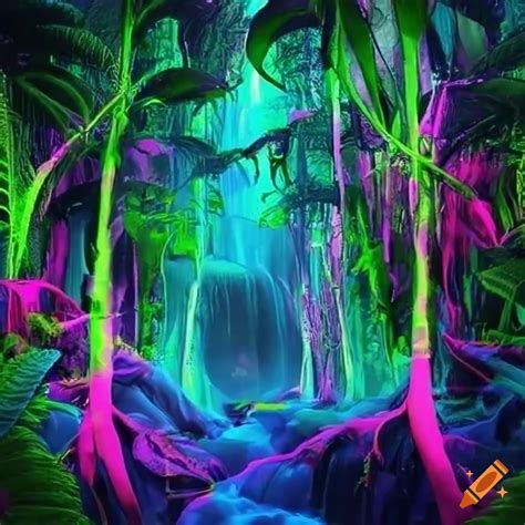 Surreal neon rainforest wallpaper on Craiyon