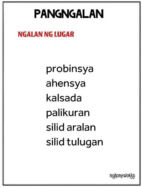 My Homeworks: PANGNGALAN: NGALAN NG TAO, BAGAY, HAYOP, LUGAR AT PANGYAYARI