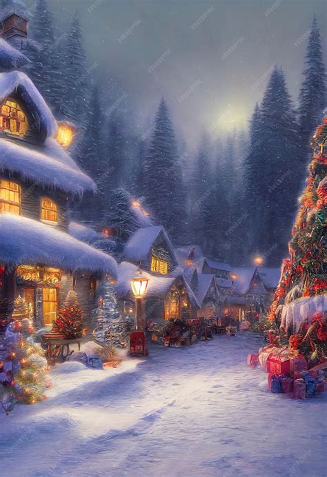 Snowy Christmas Village Wallpaper