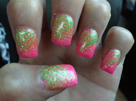 Pink/ green nails | Green nails, Nails, Nail designs