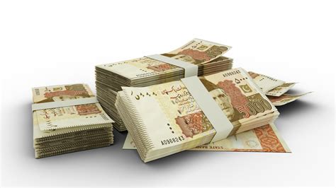 3d rendering of Stack of 5000 Pakistani rupee notes. bundles of ...