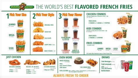 Potato Corner menu in Arlington, Texas, USA