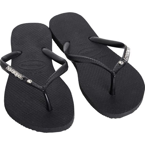 Buy Havaianas Womens Slim Metal Logo And Crystal Flip Flops Black