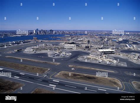 Aerial view of Boston Logan International Airport Massachusetts MA ...