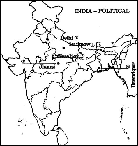 On the given political outline map of India, five centers of the Revolt ...