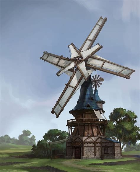 an artistic rendering of a windmill in the middle of a field