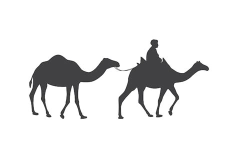 Premium Vector | Silhouette of a caravan of camels and a drover in the saddle dromedary ...