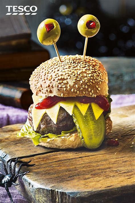 Monster Burgers Recipe | Halloween Food Ideas | Tesco Real Food | Recipe | Halloween food for ...