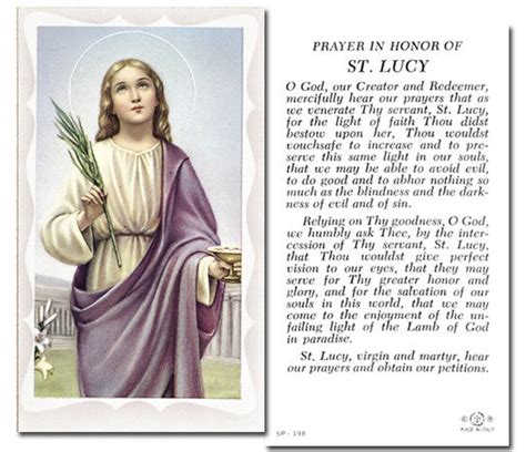 St Lucy With Prayer Holy Card