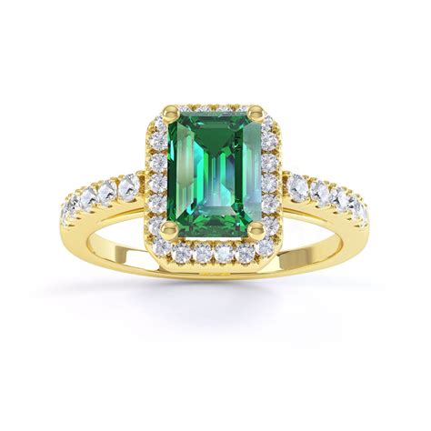 Princess Emerald and Diamond Emerald Cut Halo 18ct Yellow Gold ...