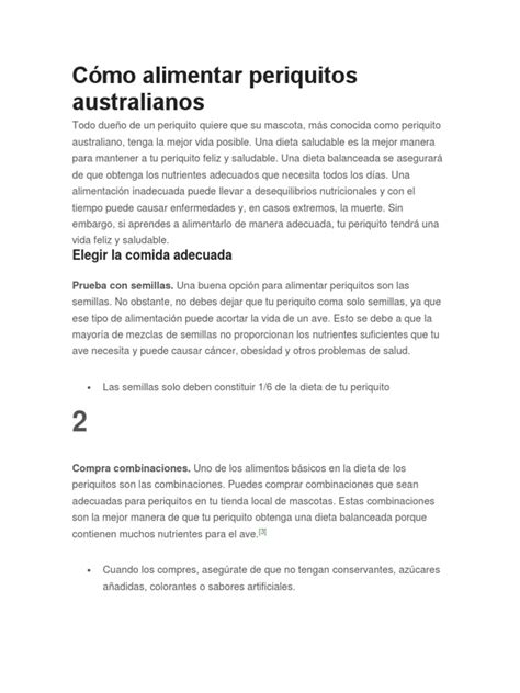 Alimentacion de Los Periquitos Australianos. | PDF | Dieta | Alimentos