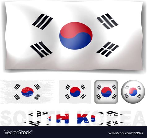 South korea flag in different designs Royalty Free Vector