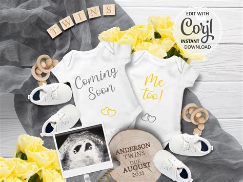 Twin Baby Announcement Digital for Social Media. Editable - Etsy