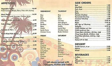 Menu at Fiji's Exotic Restaurant, Delta