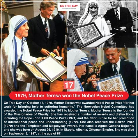 1979, Mother Teresa won the Nobel Peace Prize : r/onthisday