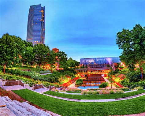 Downtown Oklahoma City and Myriad Botanical Gardens at Dawn Photograph by Gregory Ballos - Fine ...