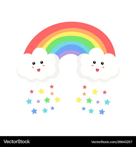 Cute clouds and rainbow drawing Royalty Free Vector Image