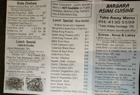 Menu at Bargara Asian Cuisine, Bargara