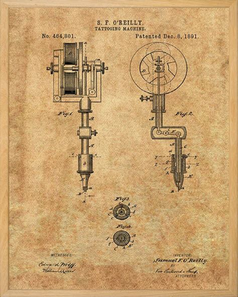 First Tattoo Machine Patent Poster Tattoo Wall Art Print | Etsy