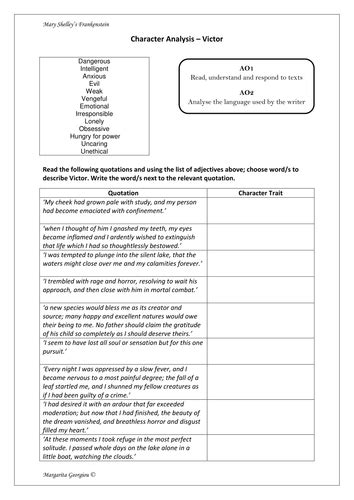 Victor Frankenstein Character Analysis & Essay Guide | Teaching Resources