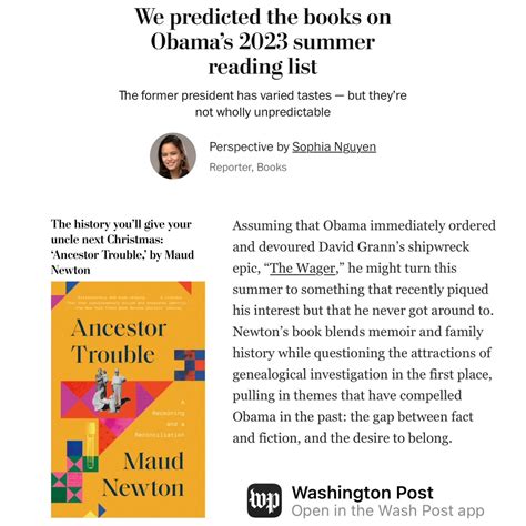 WaPo Guesses Obama's Summer 2023 Book Picks - Maud Newton