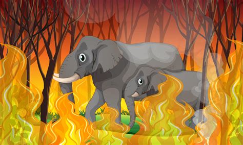 Elephant Running Away from Wildfire 445772 Vector Art at Vecteezy