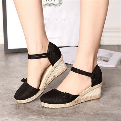 Vintage Women Sandals Casual Linen Canvas Wedge Sandals Summer shoes ...