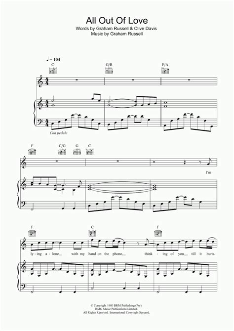 All Out Of Love Piano Sheet Music | OnlinePianist