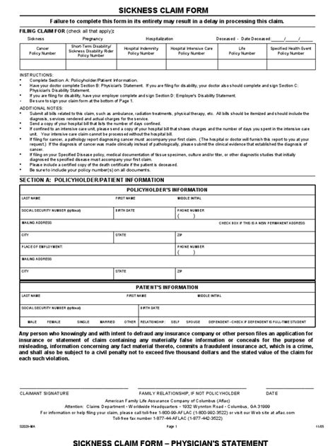 Printable Aflac Claim Forms