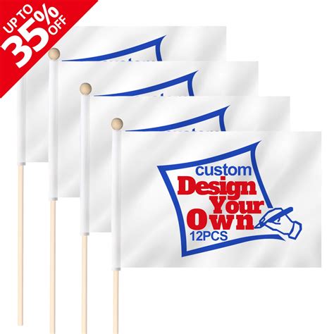 ANLEY Custom Miniature Stick Flag with Pointed Wood Pole - Customized Handheld Mini Flags ...