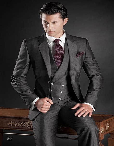 2018 Italian Design Dark Grey Mens Wedding Suits Notched Lapel Tuxedos One Button Mens Suits ...