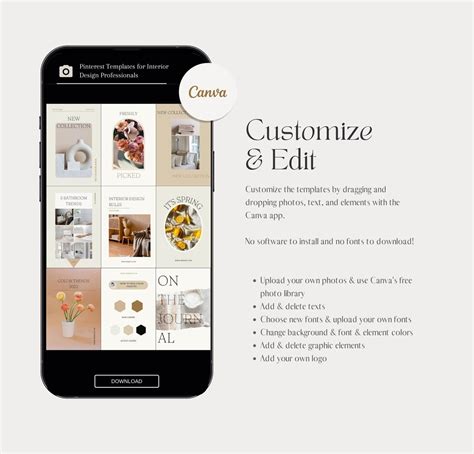 Minimalist Canva Template Pinterest for Interior Design - Etsy