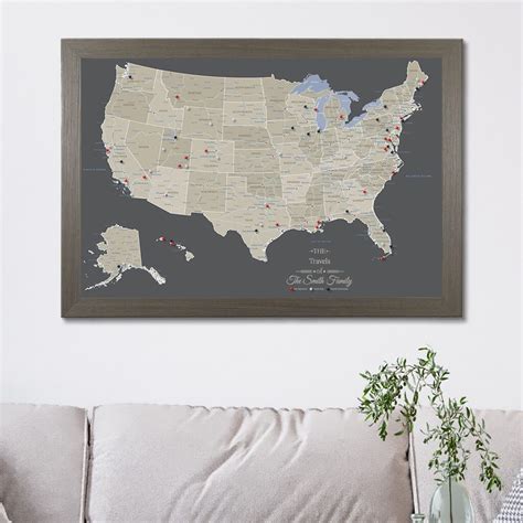 Earth Toned Canvas United States Map | Framed US Map with Push Pins